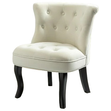 Set of 2 Accent Chair, Armless Button Tufted Seat With Curved Back, Beige