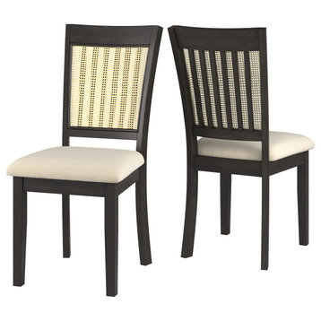 Auman Cane Accent Dining - Slat Back Chair (Set of 2), Antique Black Finish