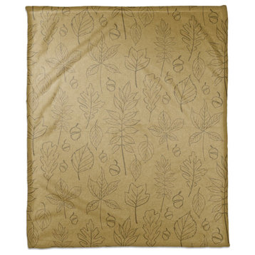 Mustard Yellow Leaf Pattern 50x60 Coral Fleece Blanket
