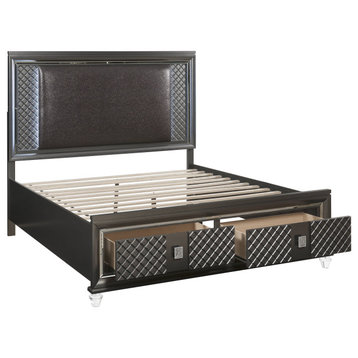 ACME Sawyer Queen Bed With Storage, LED, Fabric and Metallic Gray
