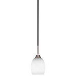 Toltec Lighting - Paramount Mini Pendant, Matte Black & Brushed Nickel, 5" White Matrix - Enhance your space with the Paramount 1-Light Mini Pendant. Installation is a breeze - simply connect it to a 120 volt power supply and enjoy. Achieve the perfect ambiance with its dimmable lighting feature (dimmer not included). This pendant is energy-efficient and LED-compatible, providing you with long-lasting illumination. It offers versatile lighting options, as it is compatible with standard medium base bulbs. The pendant's streamlined design, along with its durable glass shade, ensures even and delightful diffusion of light. Choose from multiple finish, color, and glass size variations to find the perfect match for your decor.