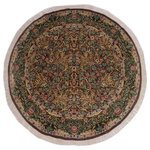 Bareens Designer Rugs - Imran Pak Persian Nicolett Brown/Green Wool Round - 7'11'' x 8'0'' - Designed with mesmerizing intricacy and gorgeous color palette, this hand-knotted masterpiece demonstrates the beauty and electrifying thrill of Pak Persian art. These meticulously hand-knotted Pak-Persian rug is made with pure wool and features breathtaking traditional, transitional, and tribal designs in bold luxurious color pallets. Known for their intricate designs these rugs are a reproduction of Persian rugs, made in Pakistan with unique Mughal designs. Made by master weavers using the same Persian texture, design and dying technique, we wanted to produce the most significant manifestation of Persian art, life, and culture. This rug is most famous for its exceptional quality, incredible designs, patterns, and vibrant rich color. Pak-Persian rugs made with Persian weave with high knot counts, which enables the high intricacy and detail found in the patterns are also referred to as "State of art", each color adds a rich beautiful detail in the artwork of this rug. The design, color, and beautiful chromatic composition with a vibrant sheen with intricate designs, exude beauty, elegance, and quality make this rug a masterpiece of its own.
