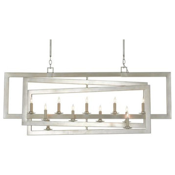 Currey and Company Middleton, 11 Light Rectangular Chandelier, Pewter/Silver