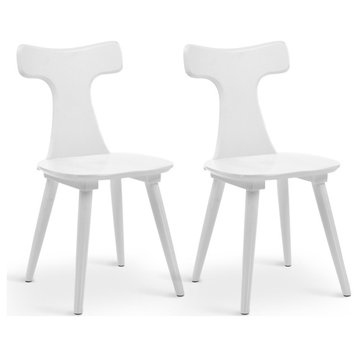 Set of 2 Curved Slat Back Wooden Dining Chairs, Counter Chairs, White, 18inch Dining Chair