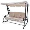 Aleko Canopy Patio Swing Bench With Pillows and Cup Holders, Beige