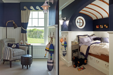 Example of a beach style bedroom design in Portland Maine