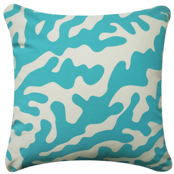 Coral Modern Eco Coastal Throw Pillow Cover, Aqua Blue