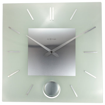 NeXtime Stripe Pendulum Square Frosted Glass Wall Clock