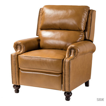 Genuine Leather Cigar Recliner With Nail Head Trim, Camel