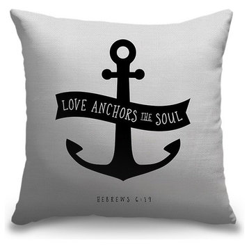 "Hebrews 6:19 - Scripture Art in Black and White" Pillow 16"x16"