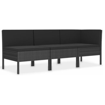 vidaXL Patio Furniture Set 3 Piece Outdoor Sectional Sofa Poly Rattan Black