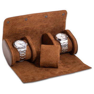 Watch Roll For 3 Watches-Brown Leather
