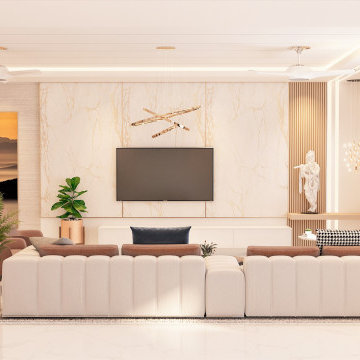 Modern Living Room with Temple | 4BHK | Transitional Design | Artis Interiorz |