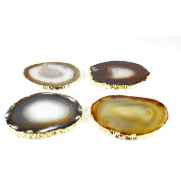 Natural Agate Coasters (Set of 4), Gold