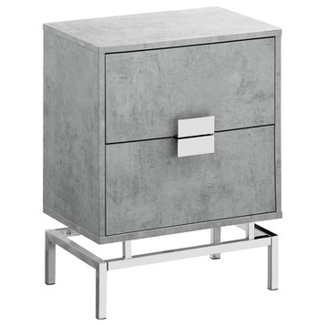24" 2-Drawer Accent Table, Gray Cement, Chrome Metal