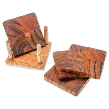 Novica Handmade Deep Nature Teak Wood Coasters (Set Of 4)