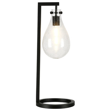 25" Black Metal Desk Table Lamp With Clear Seeded Novelty Shade