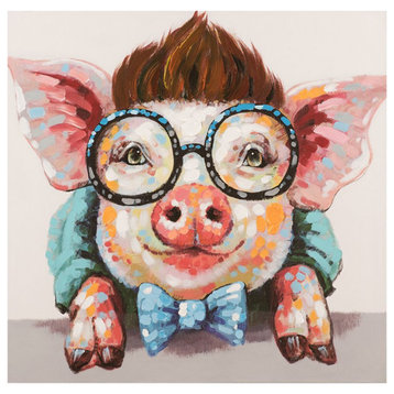 Yosemite Home Decor 'Sophisticated Swine' Fabric Canvas Painting in Multi-Color