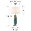 Set of 2 Modern Table Lamp, Blue/Brown Painted Glass Body With Fabric Shade