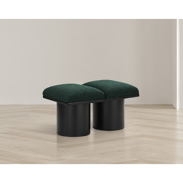 Pavilion Boucle Fabric Upholstered 2-Piece Modular Bench, Green, Black Finish