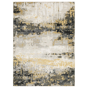 Christian Abstract Contemporary Power-Loomed Area Rug, Beige and Gold, 9'10"x12'