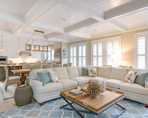 Beach Style Living Room Design Ideas, Remodels & Photos with Beige ...