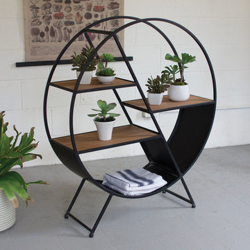 Round Metal and Wood Shelving Unit