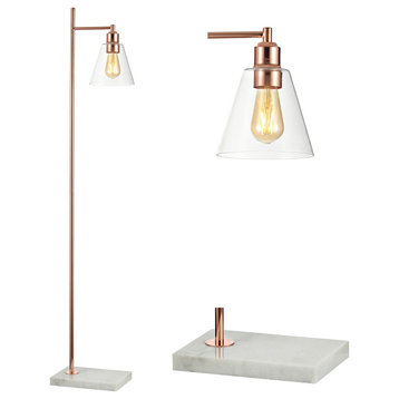 Lorena 55" Modern Glam Metal/Marble LED Floor Lamp, Copper