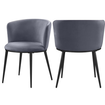 The Almar Dining Chair, Gray and Matte Black, Velvet and Iron (Set of 2)