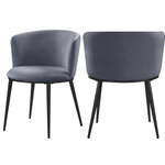 MOD - The Almar Dining Chair,  Set of 2, Gray Velvet, Matte Black Iron Legs - Enhance your decor with the Skylar grey velvet dining chair, due to its petite silhouette and artistic style. A soft round cushion and gently curving cushioned back give this chair an ageless quality that belies its contemporary design. A matte black base is supported by four tapering legs, and it weighs only 11 pounds overall. Easily paired with any of several available tables, this chair is equally well-suited to use in a conversation grouping.