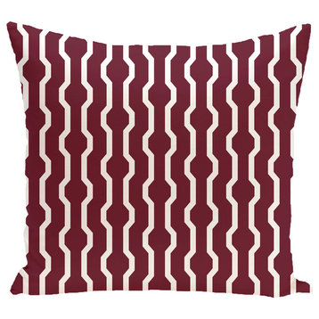 Nuts And Bolts, Decorative Geometric Print Pillow, Cranberry, 16"x16"