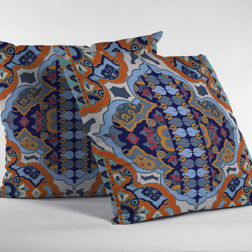 20" Orange Blue Decorative Suede Throw Pillow