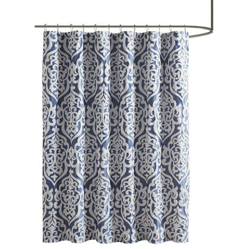 Madison Park Polyester Jacquard Shower Curtain With Navy Finish MP70-6876