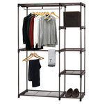 Brawbuy - Freestanding Portable Cloths Storage Utility Closet Organizer - 4 duarable wired shelves that keeps your clothing, shoes, boots, pants and accessories organized.2 sturdy hanging bars for your clothes, jackets, coats and pants.No drill, no power tools needed. Just assemble the closet and save more spaceSturdy Metal construction with Classic Bronze Coating, Heavy Duty plastic end connectorsDisplay Dimension: 45.5" W x 19.5" D x 68" H
