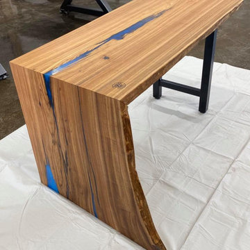 American red elm blue epoxy waterfall desk
