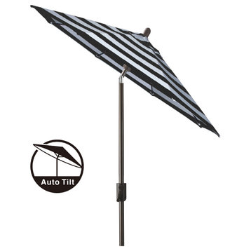6' Round Auto Tilt Market Umbrella, Polyester Black Stripe, 6ft Black