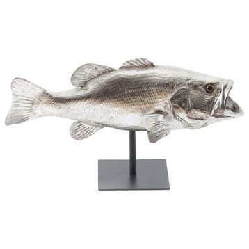 Largemouth Bass Fish, Silver Leaf, With Stand