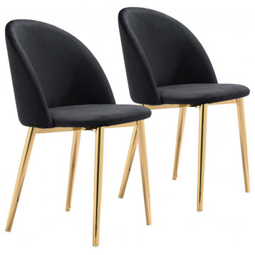 Set of Two Jet Black and Gold Modern Pringle Dining Chairs