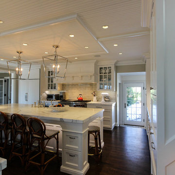 Great room/kitchen with white marble