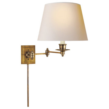 Triple Swing Arm Wall Sconce Plug 1-Light Hand-Rubbed  Brass  Paper Shade 13"H