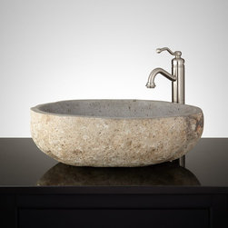 ROYCE LIGHT GRAY RIVER STONE VESSEL SINK - Products