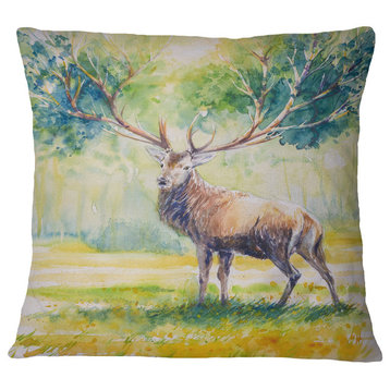 Deer With Blue Horn Abstract Throw Pillow, 16"x16"