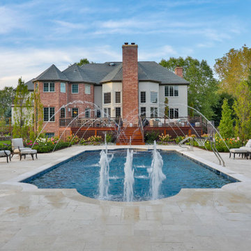 Barrington Hills, IL Scalloped Edge Pool with Round Hot Tub and Sunshelf