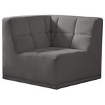 Meridian Furniture - Relax Velvet Upholstered Corner Chair, Grey - Bolster a contemporary vibe in your living room with this Relax grey velvet corner chair. Soft grey velvet upholstery offers delicate comfort, making this chair cozy for anyone who sits in it. Biscuit tufting gives this chair texture and a modern style, adding extra comfort and elegance to your living space. It's modular design allows you to create infinite configurations, making it a versatile piece to add to your home. A latch underneath the chair makes it easy to attach to other pieces.