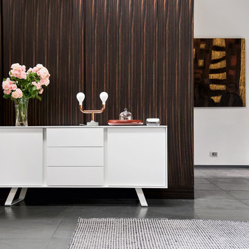 Secret Sideboard With Drawers - Matte Optic White Wood Frame, Doors, and Metal \