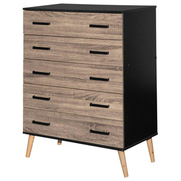 Better Home Products Eli Mid-Century Modern 5 Drawer Chest in Black & Sonoma...