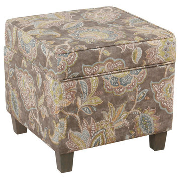 Benzara BM194952 Wooden Ottoman With Lift Off Top and Tapered Feet, Multicolor