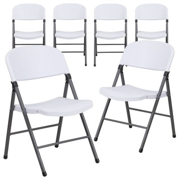 Hercules 330 lb. Plastic Folding Chairs With Charcoal Frame White, Set of 6