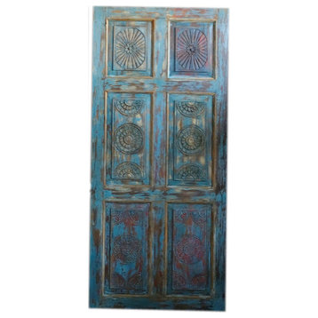 Vintage Carved Barndoors, Barn Door, Blue Rustic Sliding Door, 80x36