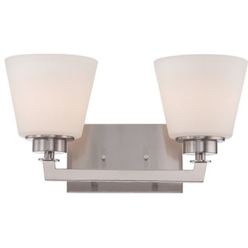 Nuvo Mobili 2-Light Vanity Fixture With White Glass, Brushed Nickel, 60-5452